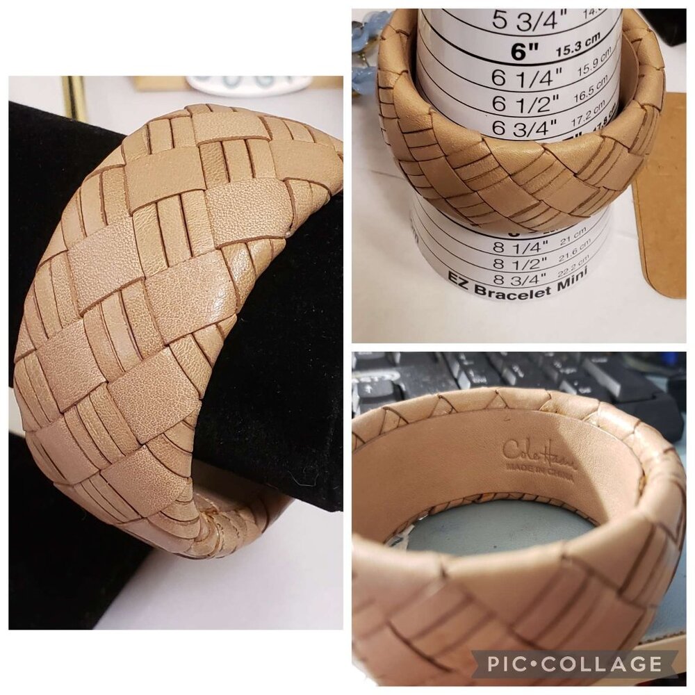 Vtg Cole Haan Braided Tan Leather Bangle Bracelet
